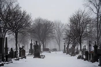 Snowy Graveyard in Winter